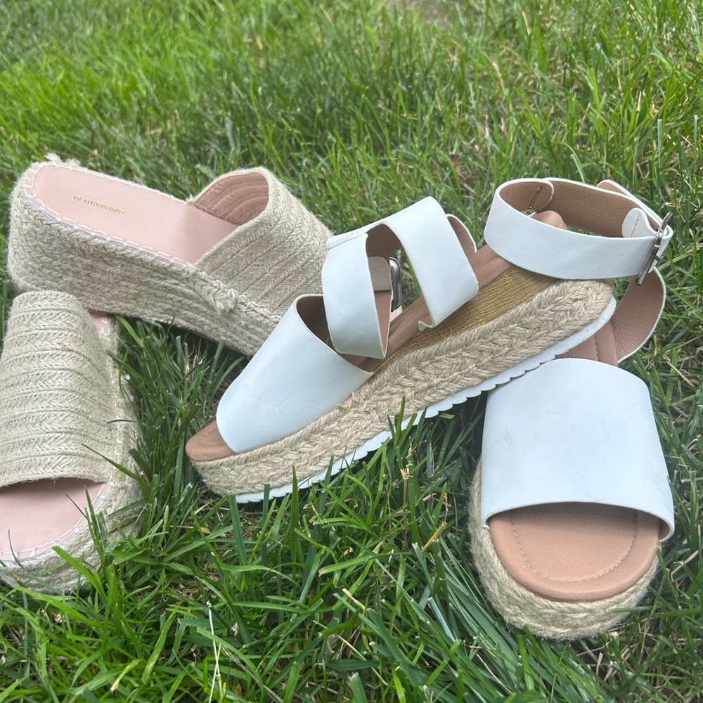Two pairs of PrettyLittleThing White Espadrille Platform Shoes